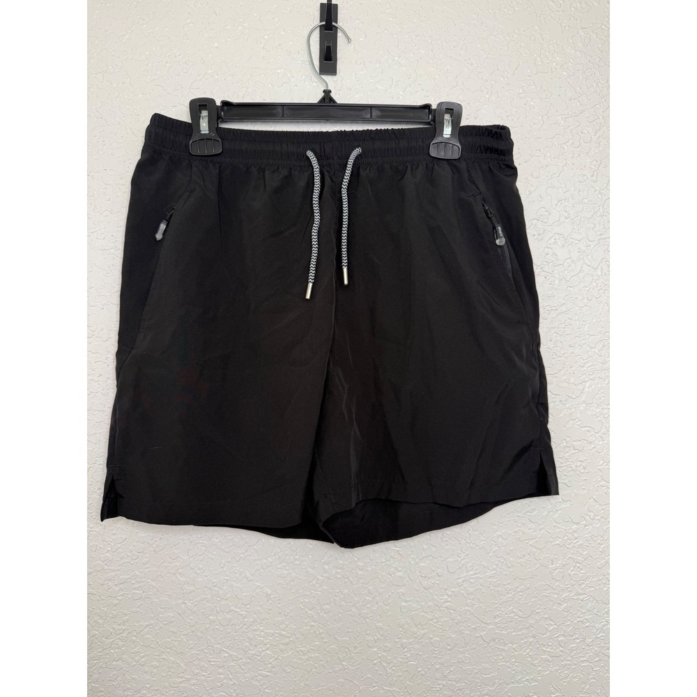 Sports Mens Black Athletic Performance Gym Shorts Zipper Pockets Size L